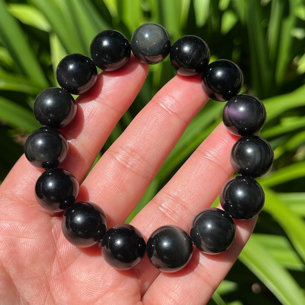 14mm stretchable rainbow obsidian‎ bracelet